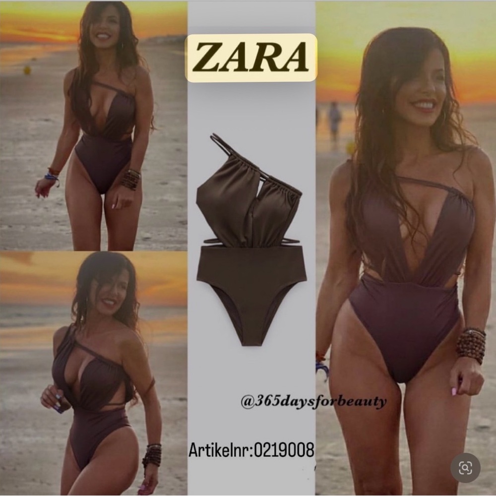 Zara Brown Cutout One-Piece Swimsuit - Small
